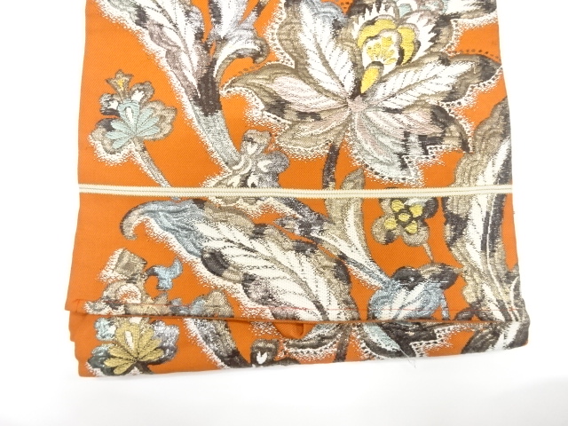  アンティーク　花更紗模様織り出し名古屋帯（着用可）